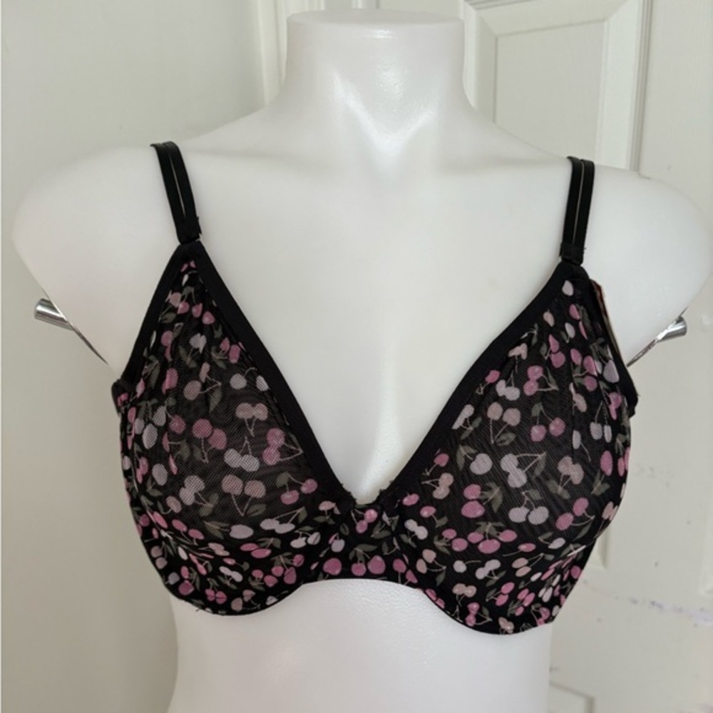 No Boundaries Black and Pink Cherry Print Bra